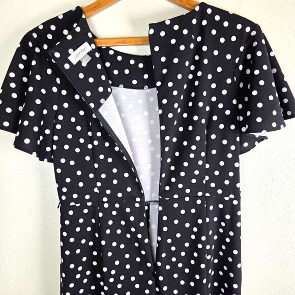 Women's Calvin Klein Black and White Polka Dot Maxi Jumpsuit Ruffled Sleeve 08 - Picture 11 of 13